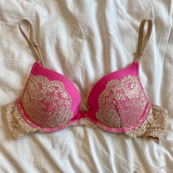 Victoria's Secret Other - Victoria’s Secret Pink Bra Gold Lace